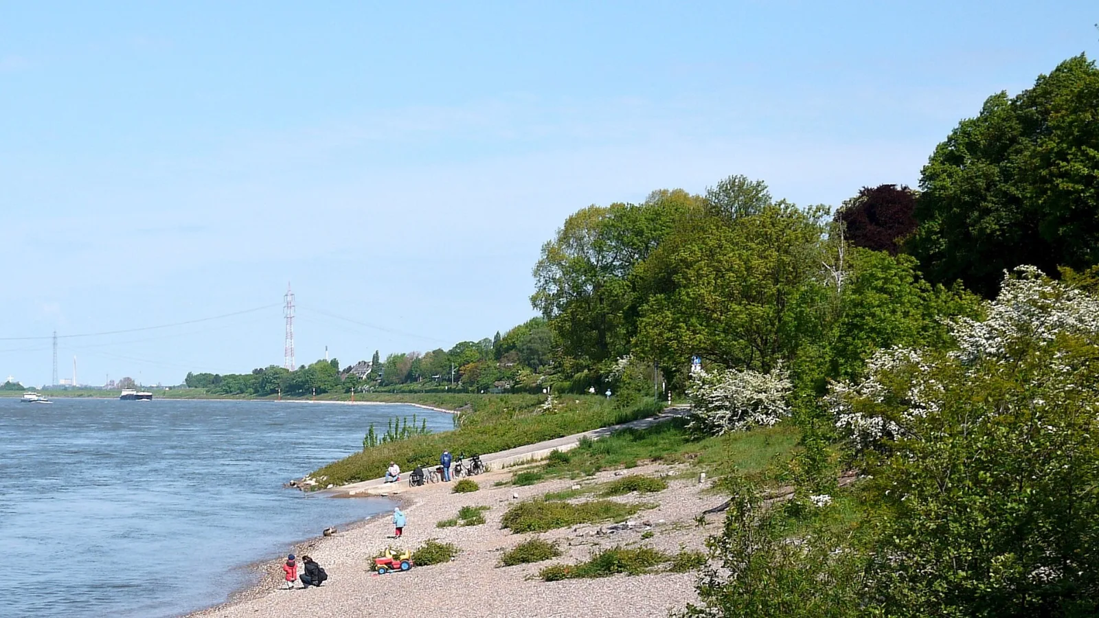 Rheinufer bei Bockum (Freileitung im Hintergrund) – Düsseldorf-Wittlaer